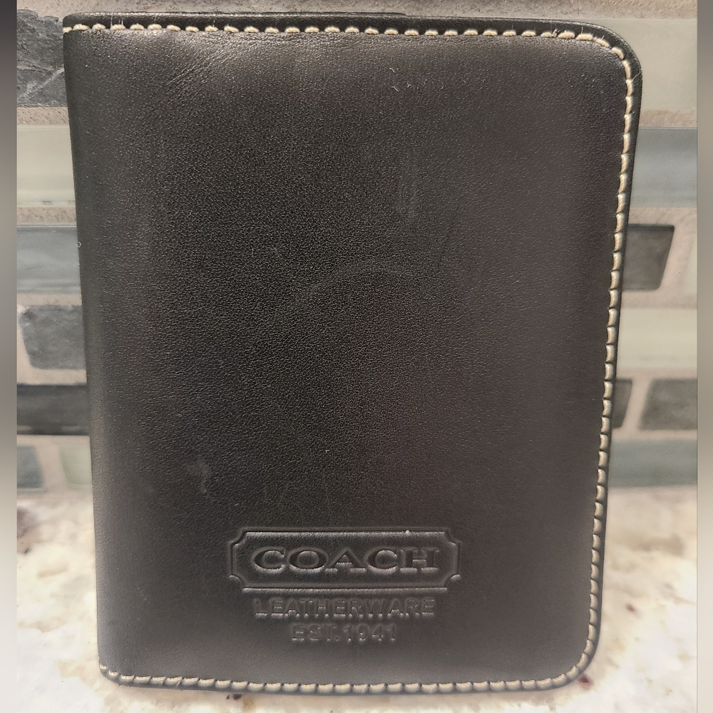 Coach Black Leather Slim Bifold Card Holder Wallet